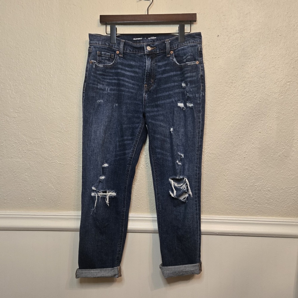 Old Navy‎ Distressed Boyfriend Dark Wash Mid Rise Stretch 6